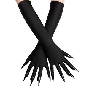 Long Black Satin Claw Gloves